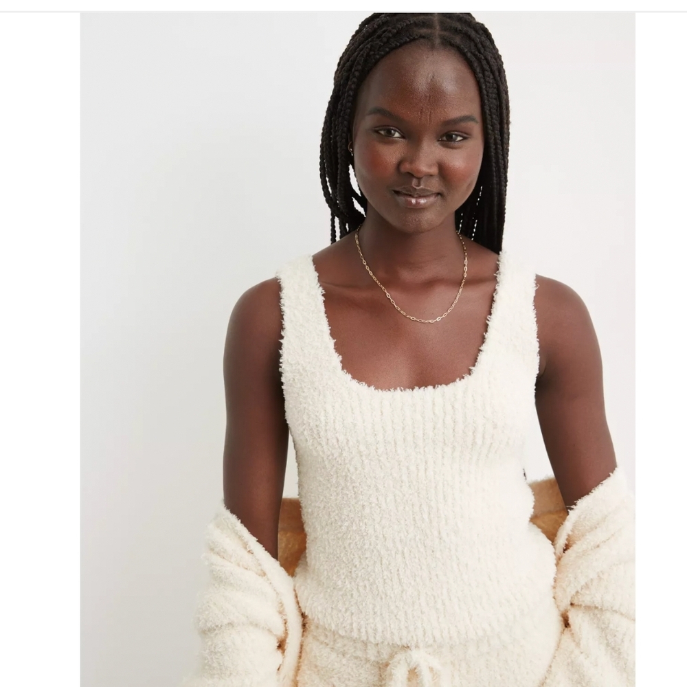 Aerie Marshmallow Womens Medium Cream Ribbed Cropped Tank Top